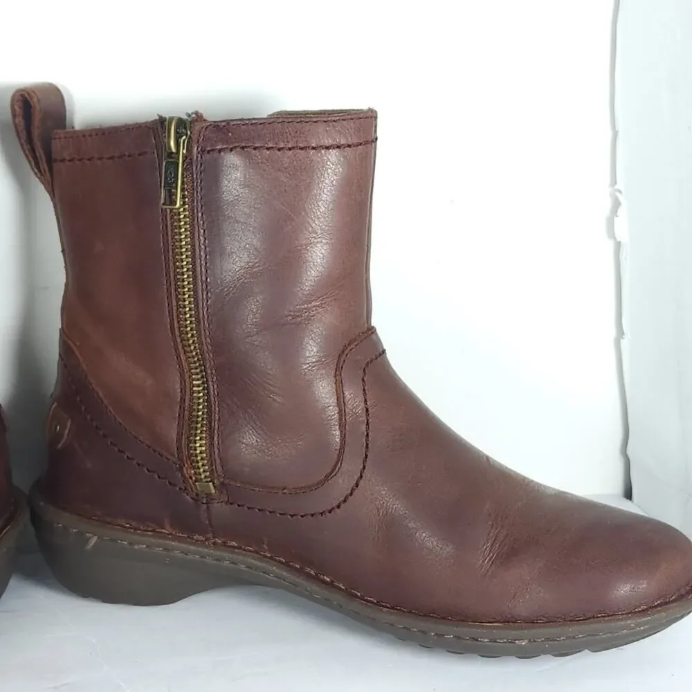 UGG Women's Neevah US6 Brown Leather Sheepskin Lined Side Zip Ankle Boots Bootie